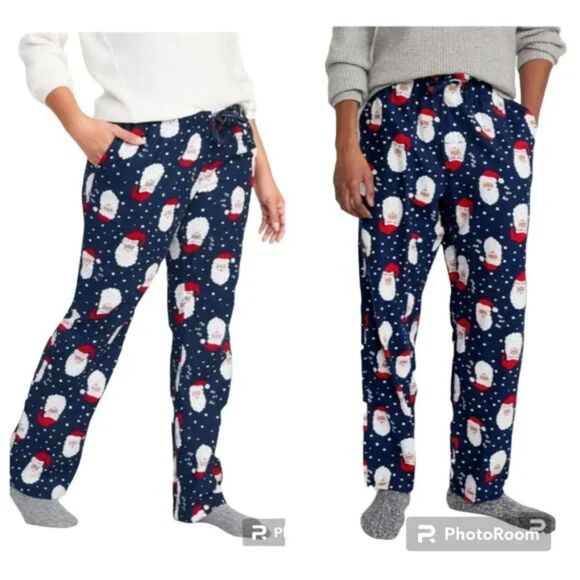 Old Navy Unisex 2Piece Set Santa Flannel PJs Pants and Top NEW Size L - Picture 1 of 6